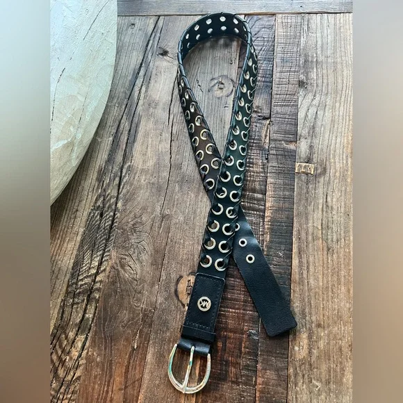 MICHAEL Michael Kors Black Leather Grommet Belt with Silver-Tone Hardware - Picture 5 of 6